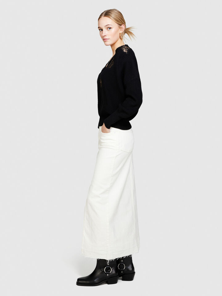 Sweater with lace - women's v-neck sweaters - Black | Sisley image number 2